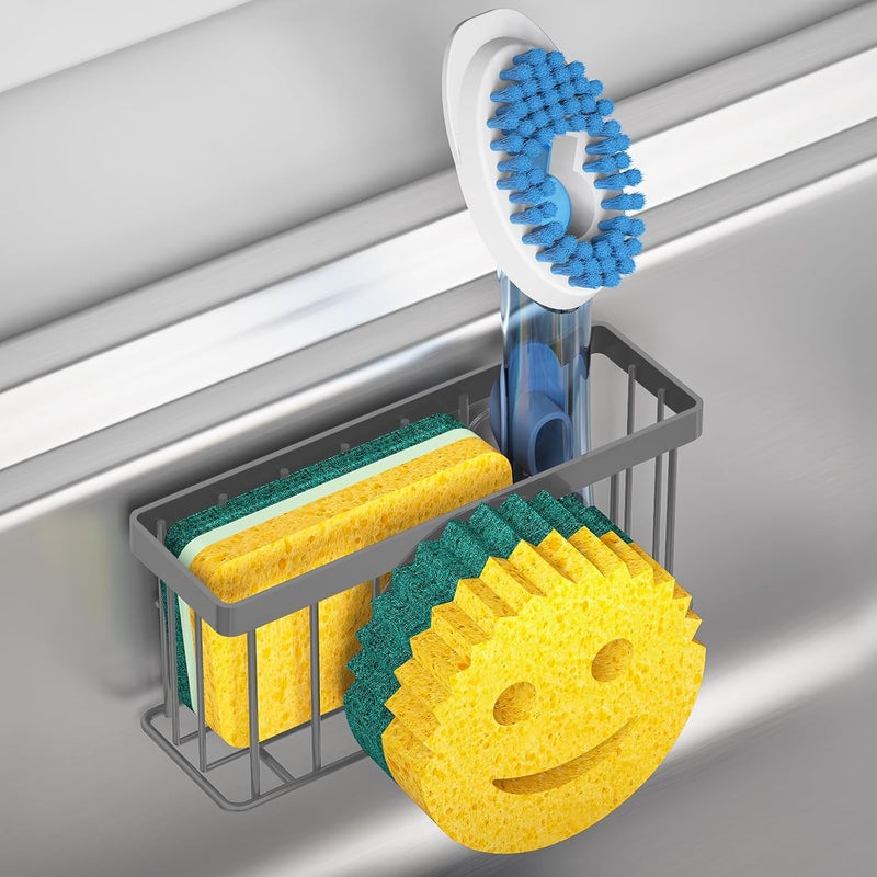MURLONG Sponge Holder Smiley Face,Sink Caddy for Kitchen Sink,Sponge Holder with 2 PCS Suction Cups/1 PCS Adhesive Strips,Designed for Sponge,Soap,Dish Brush,Scrubber-Charcoal Gray - Image 1